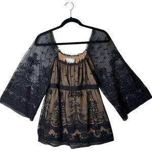 Vintage Max Studio Black Lace Babydoll Top Sz M Y2K, Milkmaid, Whimsygoth